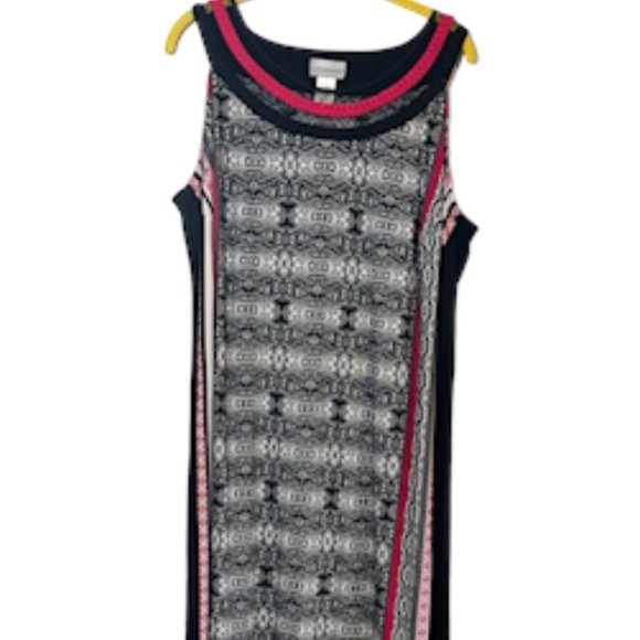 Catherines Dress 1X Pink Floral Shift Retro Artsy Striped Neutral Sheath Boho - Picture 1 of 11